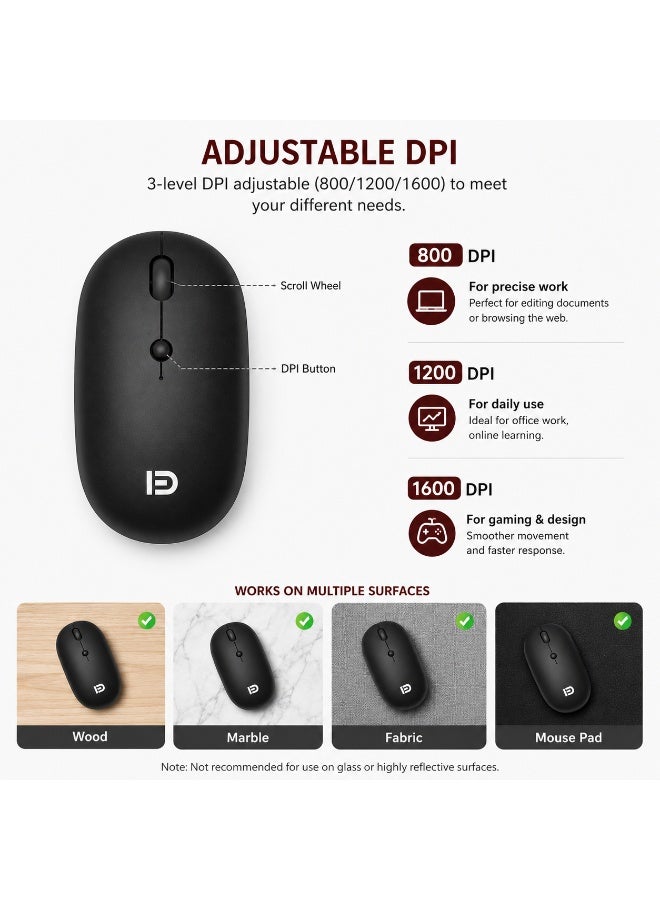 FD E100 Wireless Rechargeable Mouse – 1600 DPI Optical Sensor – 500Hz Polling Rate – Silent Click Wireless Mouse for Laptop, PC & Office Use (Black) - Image 5
