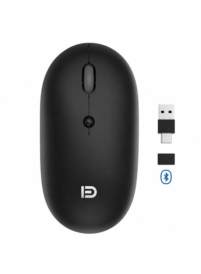 FD E100 Wireless Rechargeable Mouse – 1600 DPI Optical Sensor – 500Hz Polling Rate – Silent Click Wireless Mouse for Laptop, PC & Office Use (Black) - Image 1