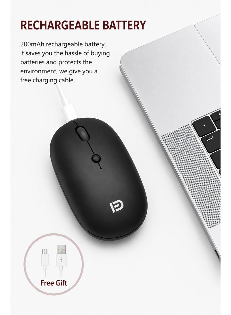 FD E100 Wireless Rechargeable Mouse – 1600 DPI Optical Sensor – 500Hz Polling Rate – Silent Click Wireless Mouse for Laptop, PC & Office Use (Black) - Image 2
