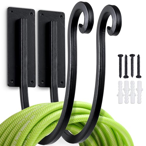 YANGSHUO Garden Hose Holder Outside: 2 Pack Wall Mount Water Hose Holder - Heavy Duty Garden Water Hose Hanger for Outside Hose Storage - Image 1