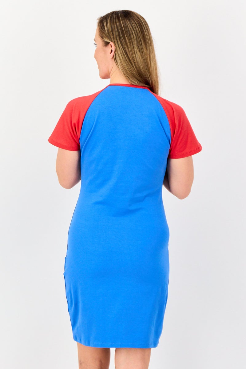 FILA فستان رياضي نسائي قصير الأكمام في الهواء الطلق، أزرق - Image 2