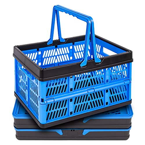 STEGEWOP 3 Packs 20Liter Collapsible Storage Crates With Handle Collapsible Plastic Shopping Basket,Stackable Multi-function Shelf Baskets Container, Hold up to 20 Lbs - Image 1