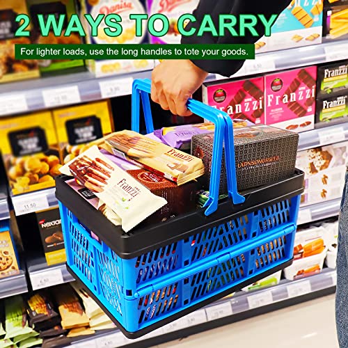 STEGEWOP 3 Packs 20Liter Collapsible Storage Crates With Handle Collapsible Plastic Shopping Basket,Stackable Multi-function Shelf Baskets Container, Hold up to 20 Lbs - Image 4