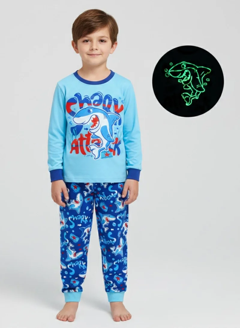 بيبي كلو Glow Shark Attack Boys Cotton Pajama Set