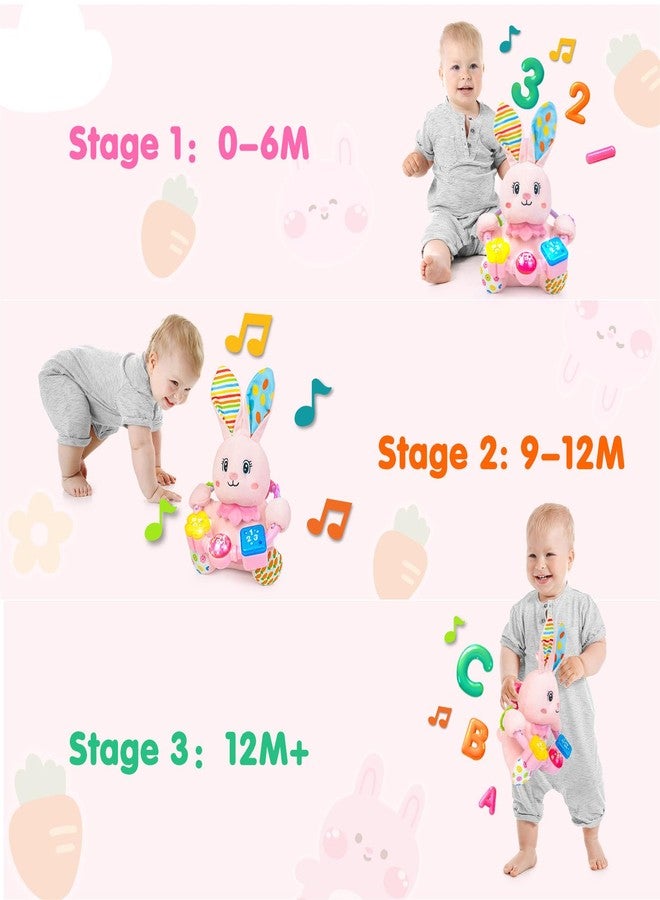 Ryotagift Baby Bilingual Musical Rabbit Stuffed Animals Toys,Infant Early Learning Toy with Light-Up Music & Crinkle,Tummy Time Toys for 0 3 6 9 12+ Months for Baby Boy Girl Easter Gift,Pink - Image 3