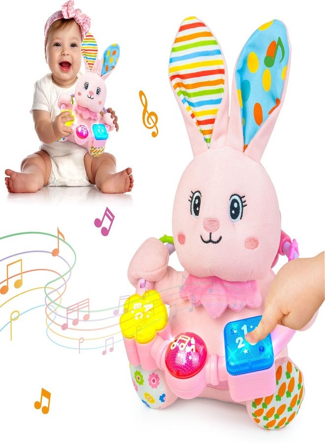 Ryotagift Baby Bilingual Musical Rabbit Stuffed Animals Toys,Infant Early Learning Toy with Light-Up Music & Crinkle,Tummy Time Toys for 0 3 6 9 12+ Months for Baby Boy Girl Easter Gift,Pink - Image 1