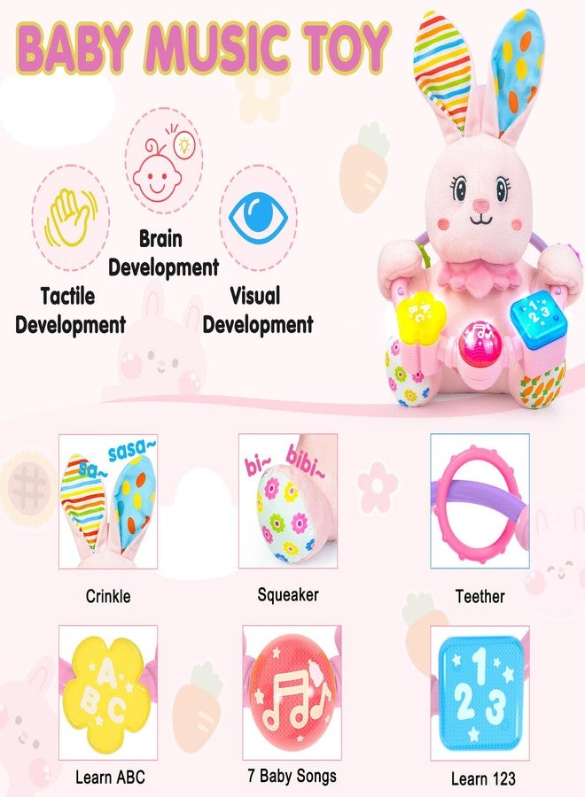 Ryotagift Baby Bilingual Musical Rabbit Stuffed Animals Toys,Infant Early Learning Toy with Light-Up Music & Crinkle,Tummy Time Toys for 0 3 6 9 12+ Months for Baby Boy Girl Easter Gift,Pink - Image 2