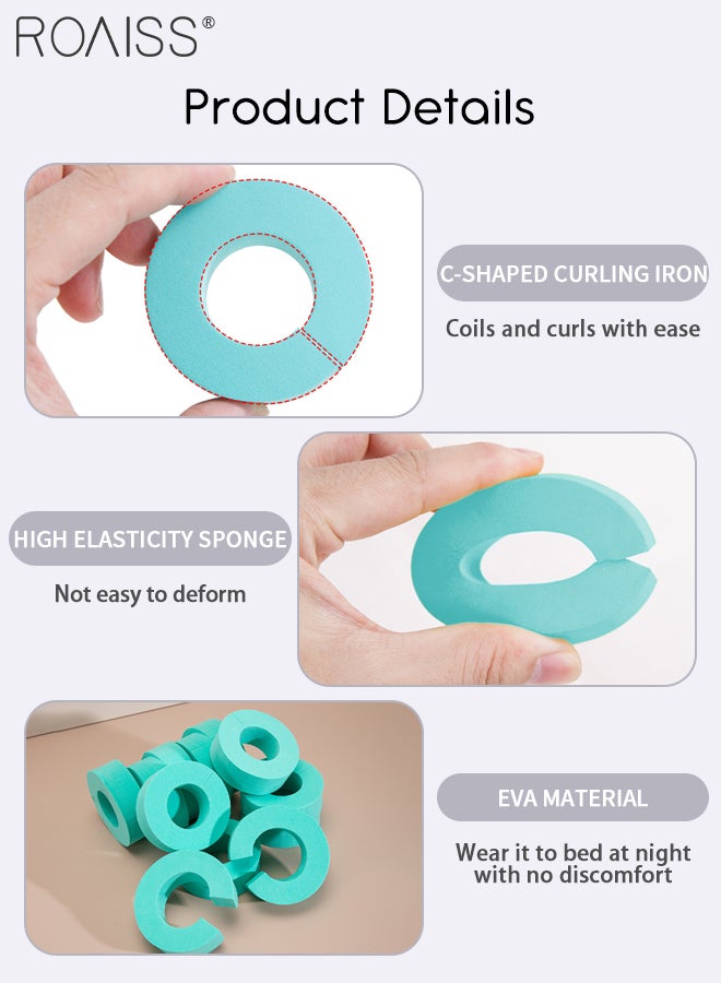 roaiss 12Pcs Hair Curler C Shape Heatless Sponge Fluffy Styling Curling Ring Night DIY Reusable Curling Iron for Women Long and Medium-length Hair with Pointed Tail Comb - Green - Image 5