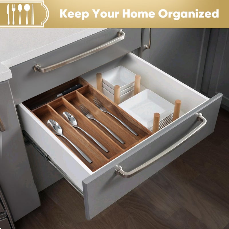 SUNBREATH Silverware Organizer, 10 Inch Utensil Organizer Kitchen Drawer Organizer Acacia Silverware Holder Cutlery Tray Organizer in Drawer Flatware Organizer Tray(5 slots, Acacia - Image 5