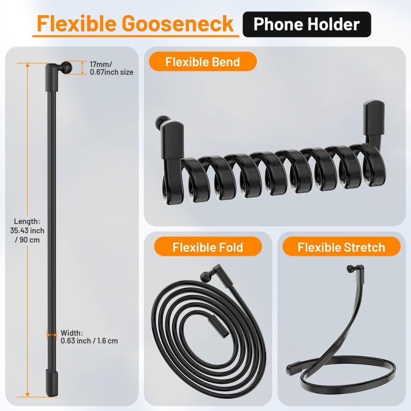 ZMHH Flexible Phone Holder for Treadmill |Stroller |Wheel |Chair Pole |Stick |Rod |Tube |Shelf | Railing |Cart,35.4" / 90 cm Gooseneck Arm Mount,Compatible with 3.5~7.5" iPhone/LG/Galaxy Smartphone - Image 3