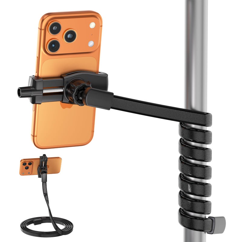 ZMHH Flexible Phone Holder for Treadmill |Stroller |Wheel |Chair Pole |Stick |Rod |Tube |Shelf | Railing |Cart,35.4" / 90 cm Gooseneck Arm Mount,Compatible with 3.5~7.5" iPhone/LG/Galaxy Smartphone - Image 1