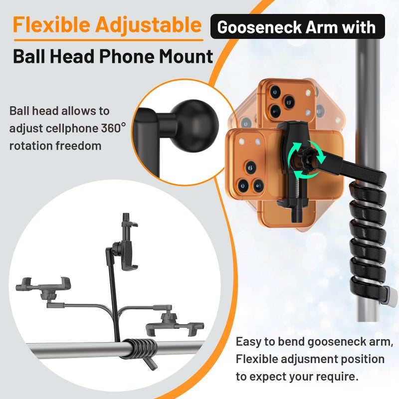 ZMHH Flexible Phone Holder for Treadmill |Stroller |Wheel |Chair Pole |Stick |Rod |Tube |Shelf | Railing |Cart,35.4" / 90 cm Gooseneck Arm Mount,Compatible with 3.5~7.5" iPhone/LG/Galaxy Smartphone - Image 5