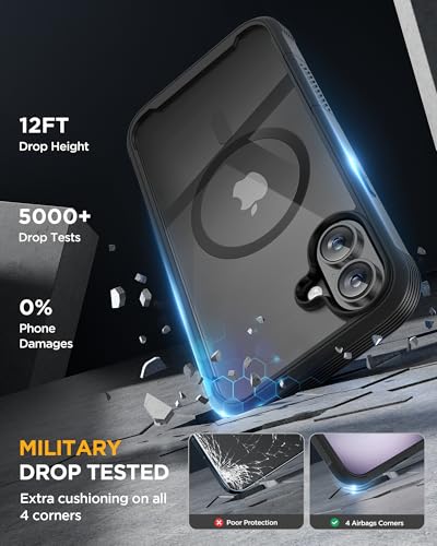 Miracase Magnetic for iPhone 16 Plus Case Full-Body Phone with Built-in Glass Screen Protector, [Compatible with MagSafe] Military Drop Proof 16 Plus Cover Bumper 6.7 inch, Black - Image 5
