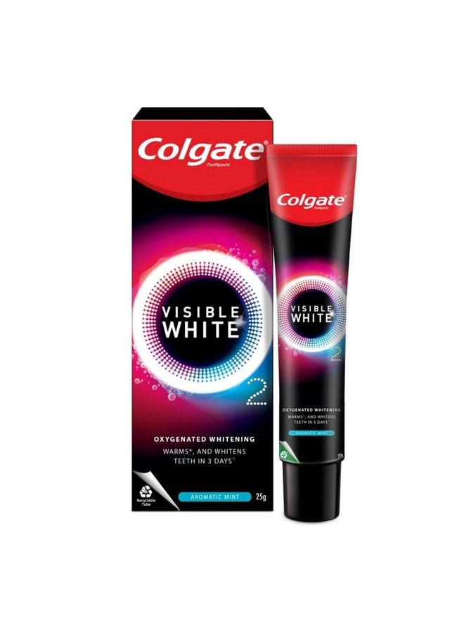 Colgate معجون أسنان تبييض الأسنان الأبيض المرئي O2 بنكهة النعناع 25 جرام بتقنية الأكسجين النشط آمن للمينا لتبييض الأسنان - Image 2