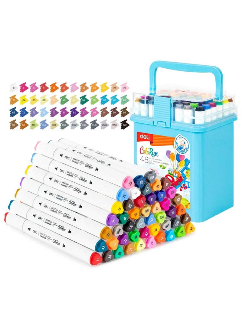 Deli Markers رسم مزدوجة الطرف 48 قطعة متعددة الألوان - Image 1