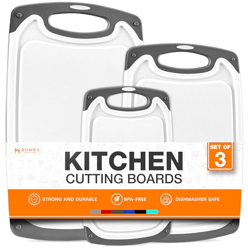 HOMWE Cutting Boards for Kitchen - BPA-Free Chopping Board - Different Sizes & Non Slip Handles - Reversible, Large Cutting Board Set - Unique Gifts for Cooks Who Have Everything - 3-Pack Gray/Gray - Image 1