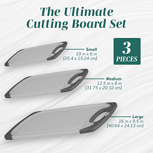 HOMWE Cutting Boards for Kitchen - BPA-Free Chopping Board - Different Sizes & Non Slip Handles - Reversible, Large Cutting Board Set - Unique Gifts for Cooks Who Have Everything - 3-Pack Gray/Gray - Image 2