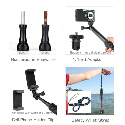 GEPULY Waterproof Selfie Stick Pole Hand Grip Adjustable Underwater Monopod for GoPro Hero 13 12 11 10 9 8 7 6 5 AKASO DJI OSMO 6 5 Pro Action Camera Black - Image 5