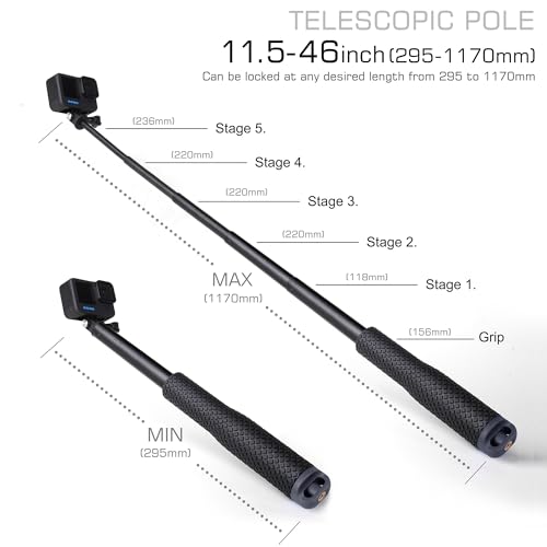 GEPULY Waterproof Selfie Stick Pole Hand Grip Adjustable Underwater Monopod for GoPro Hero 13 12 11 10 9 8 7 6 5 AKASO DJI OSMO 6 5 Pro Action Camera Black - Image 4