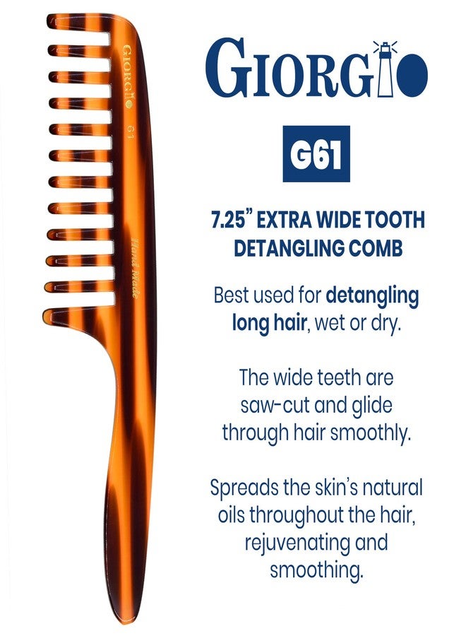 Giorgio G61 Extra Wide Tooth Detangler Comb - Large Teeth for Long, Thick, Wavy or Curly Hair. Handmade Saw-Cut and Hand Polished for Dry or Wet Use - Image 2