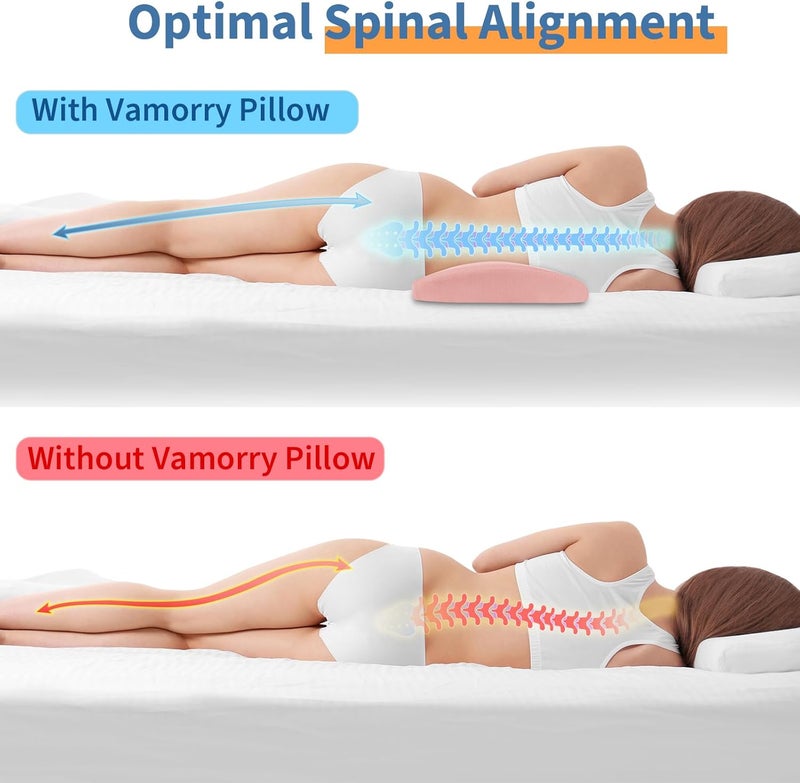 vamorry Lumbar Support Pillow for Bed Relief Back Pain: Lower Back Pillow for Sleeping - Memory Foam Waist Pillow - Back Wedge Bolster Pillow for Side, Back&Stomach Sleepers - Bed Rest Pillow for Car, Sofa - Image 4
