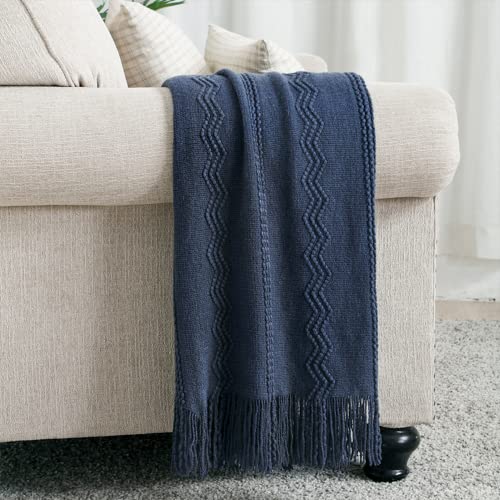 BOURINA Navy Throw Blanket 50x60 Inches Throw Textured Solid Soft Sofa Throw Couch Cover Knitted Decorative Blanket - Image 2