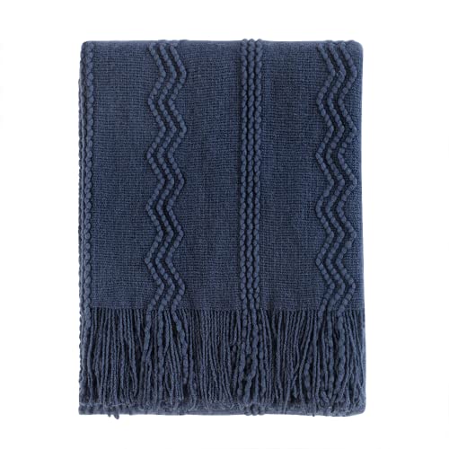 BOURINA Navy Throw Blanket 50x60 Inches Throw Textured Solid Soft Sofa Throw Couch Cover Knitted Decorative Blanket - Image 1