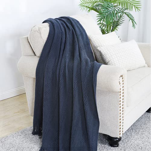 BOURINA Navy Throw Blanket 50x60 Inches Throw Textured Solid Soft Sofa Throw Couch Cover Knitted Decorative Blanket - Image 3