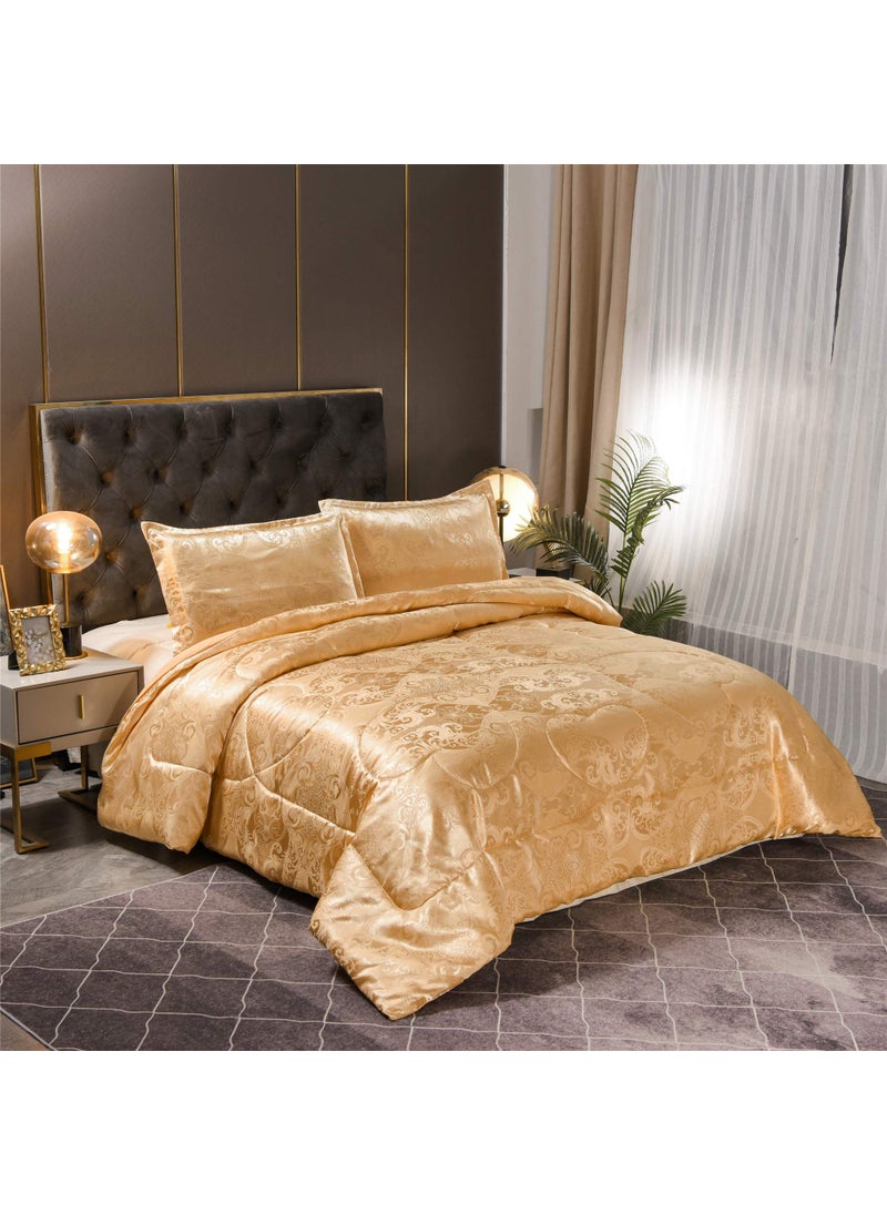 Raytrue-X RaytrueX Luxury Silk Bedding Comforter Sets Gold Jacquard Lightweight Comforter Quilt All Season Ultra Soft Microfiber Twin Comforter Set Matching 2 Pillow ShamsTwinTwin XL 3 Pieces 
