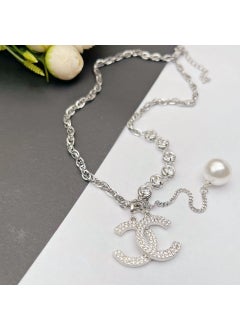 High-end sense letter titanium steel necklace female couple double-layer non-fading exquisite Joker Pearl sweater chain jewelry wholesale F032 double C tassel Pearl