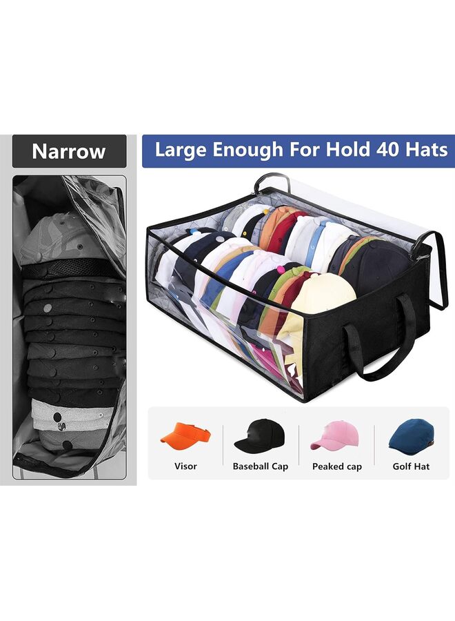 يُسلِّم صندوق تخزين القبعات، تخزين واسع لقبعات البيسبول، منظم قبعات بسعة كبيرة لخزانة الملابس، حامل قبعات يحمل ما يصل إلى 40 قبعة (أسود) - Image 2