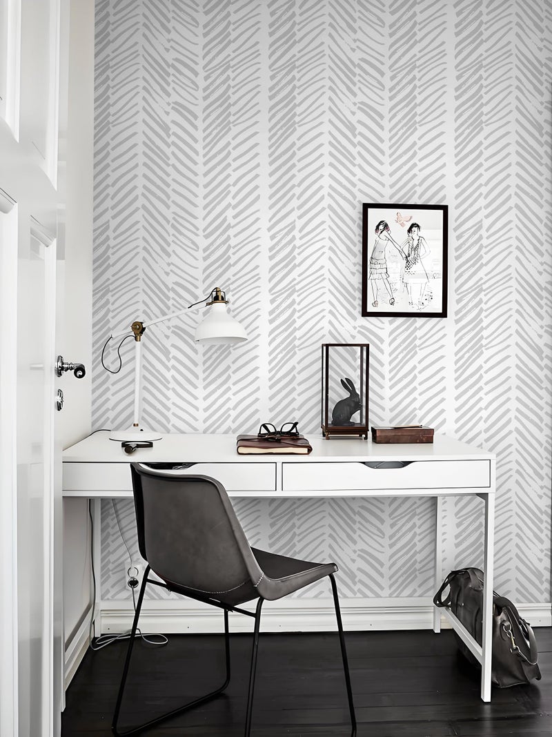 Guvana Line Peel and Stick Wallpaper Gray and White Wallpaper Striped Contact Paper 17.7"x118" Self Adhesive DIY Contact Paper Removable Decorative for Livingroom Bedroom Wall Covering - Image 2