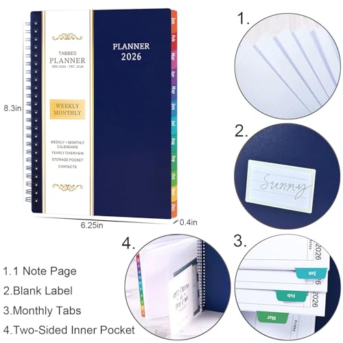 BooQool 2026 Planner - Planner 2026, 2026 Planner Weekly and Monthly with Tabs, Jan 2026 - Dec 2026, 6.25" × 8.3", Strong Twin-Wire Binding - Image 5