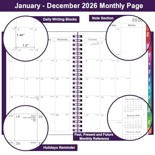 BooQool 2026 Planner - Planner 2026, 2026 Planner Weekly and Monthly with Tabs, Jan 2026 - Dec 2026, 6.25" × 8.3", Strong Twin-Wire Binding - Image 3