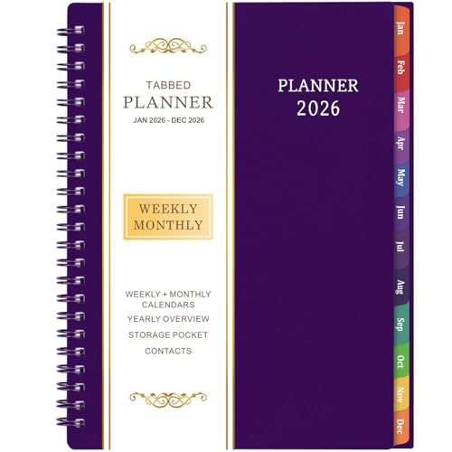 BooQool 2026 Planner - Planner 2026, 2026 Planner Weekly and Monthly with Tabs, Jan 2026 - Dec 2026, 6.25" × 8.3", Strong Twin-Wire Binding - Image 1