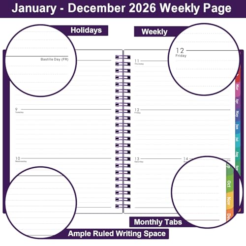 BooQool 2026 Planner - Planner 2026, 2026 Planner Weekly and Monthly with Tabs, Jan 2026 - Dec 2026, 6.25" × 8.3", Strong Twin-Wire Binding - Image 4