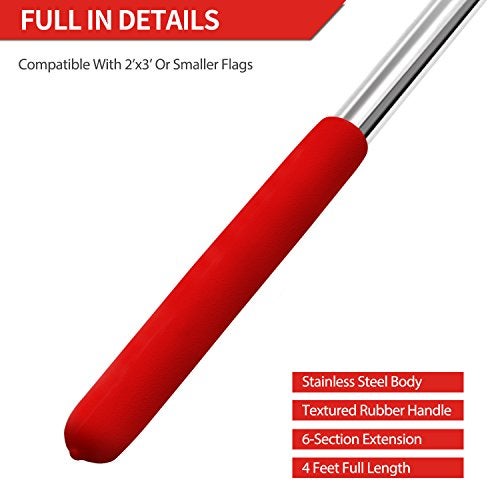 Anley 4 Feet Telescopic Handheld Flagpoles ANLEY Portable Staff with Clips Lightweight Extendable Stainless Steel with AntiSlip Grip Collapsable Flag Pole for Tour Guides Pointer for Teachers - Image 3