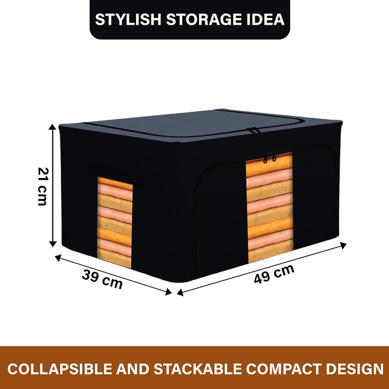Kuber Industries Kuber Industries Clothes Storage Box 44 LTR Underbed Storage Bag Foldable Steel Frame Clothes Organizer Storage Box For WardrobeSareeShirts And Blankets Grey Black  - Image 3