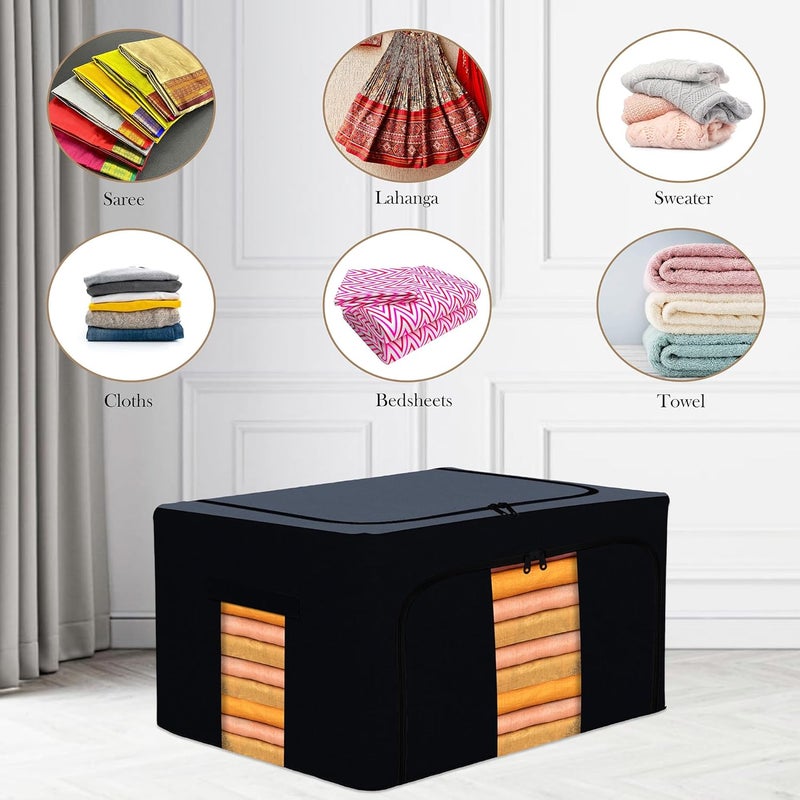 Kuber Industries Kuber Industries Clothes Storage Box 44 LTR Underbed Storage Bag Foldable Steel Frame Clothes Organizer Storage Box For WardrobeSareeShirts And Blankets Grey Black  - Image 5