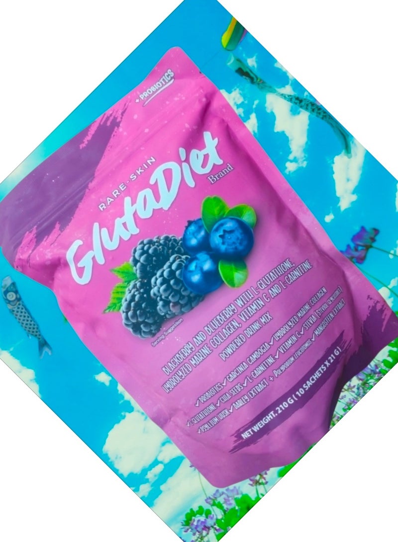 Probiotics مشروب جلوتا دايت بنكهة التوت الأسود والتوت الأزرق مع الجلوتاثيون، والكولاجين البحري المتحلل، وفيتامين سي، والكارنيتين، مسحوق، 210 غرام - Image 2