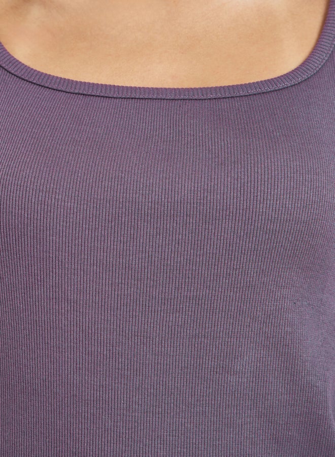 Styli Purple Square Neck 100% Cotton Slim Fit T-Shirt - Image 4