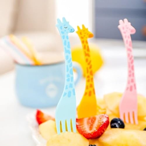 Prostuff.in® Reusable Cutlery Kids Cute Cartoon Animal Giraffe Design Forks Set for Lunchbox Tiffin Noodles Salad Fruits Vegetables Dessert Cake Party Multicolor Set of 12 - Image 4