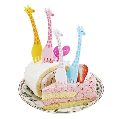 Prostuff.in® Reusable Cutlery Kids Cute Cartoon Animal Giraffe Design Forks Set for Lunchbox Tiffin Noodles Salad Fruits Vegetables Dessert Cake Party Multicolor Set of 12 - Image 5