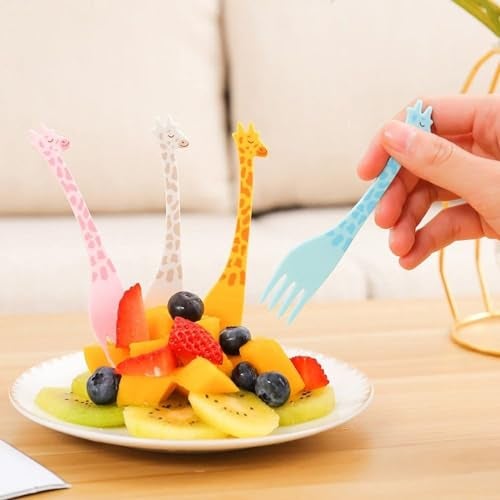 Prostuff.in® Reusable Cutlery Kids Cute Cartoon Animal Giraffe Design Forks Set for Lunchbox Tiffin Noodles Salad Fruits Vegetables Dessert Cake Party Multicolor Set of 12 - Image 2