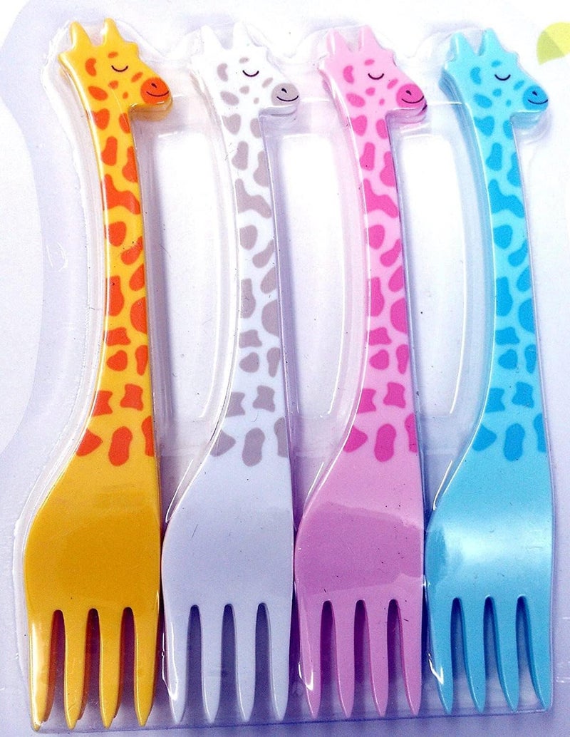 Prostuff.in® Reusable Cutlery Kids Cute Cartoon Animal Giraffe Design Forks Set for Lunchbox Tiffin Noodles Salad Fruits Vegetables Dessert Cake Party Multicolor Set of 12 - Image 1