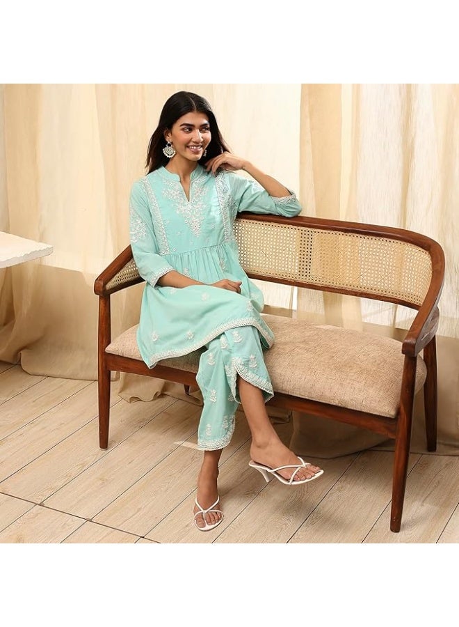 BIBA Women Cotton  Embroidered KURTA WITH PANT 2XL - Image 3