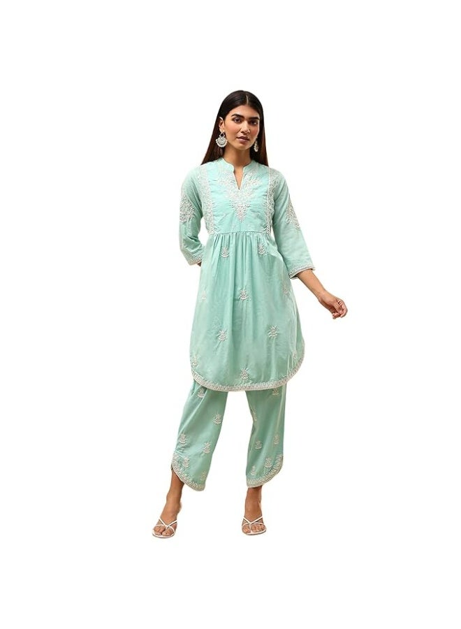 BIBA Women Cotton  Embroidered KURTA WITH PANT 2XL - Image 1