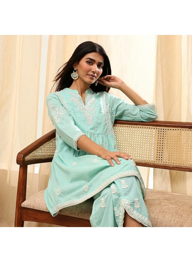 BIBA Women Cotton  Embroidered KURTA WITH PANT 2XL - Image 4