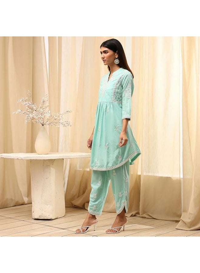 BIBA Women Cotton  Embroidered KURTA WITH PANT 2XL - Image 2
