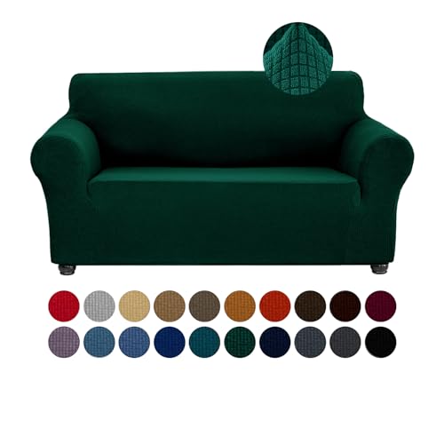 Joccun Stretch Loveseat Couch Cover Slipcover, 1-Piece Sofa Cover for 2 Cushion Couch Spandex Jacquard Washable Furniture Protector Cover for Living Room,Kids,Pets（Loveseat,Hunter） - Image 1